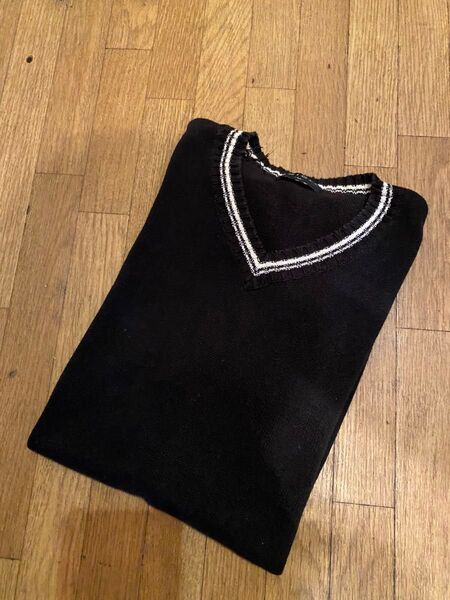 OLD UNIQLOサマーセーターニットVネックM黒Tシャツ半袖 カットソー