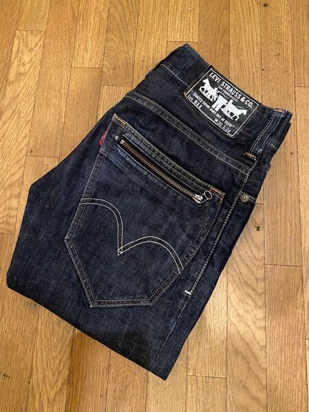 レア廃番希少リーバイス511スリムデニムジーンズクロップドパンツ濃紺クロップド濃紺インディゴチェック7分丈ユーロ企画