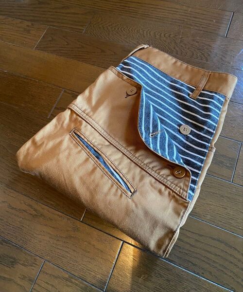 美品使用少ヒッコリーストライプブラウンクロップドショートハーフパンツカーゴワークペインターチノパンデニム7分丈切り替えマリンルック