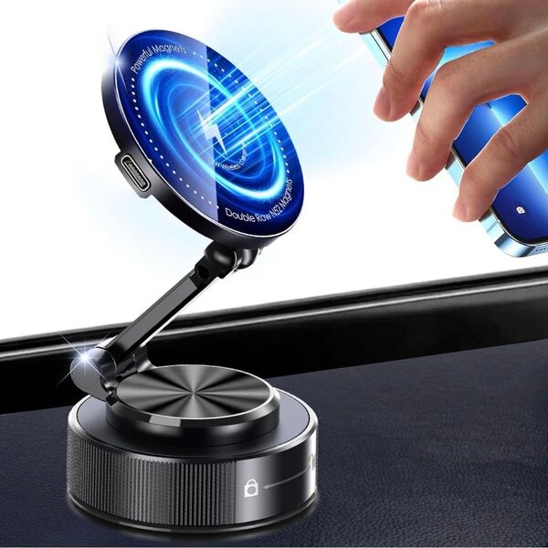 最新スマホホルダー 車マグネット【真空吸盤+ワイヤレス充電+強力磁力】15W車載 スマホスタンド マグネット MagSafe対応