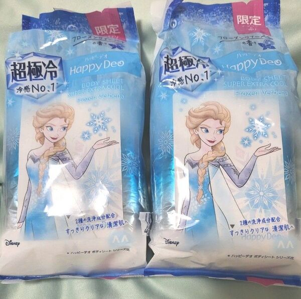 マンダム ハッピーデオ ボディシート 超極冷 フローズンヴァーベナ 限定デザイン アナと雪の女王 エルサ 36枚入り 2個セット