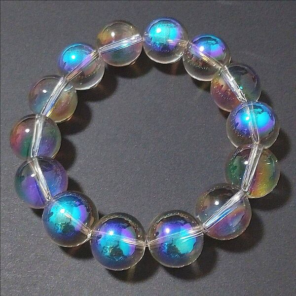 一点物【6−10】◆16mm【レインボーオーラクォーツ】天然石パワーストーンブレスレット