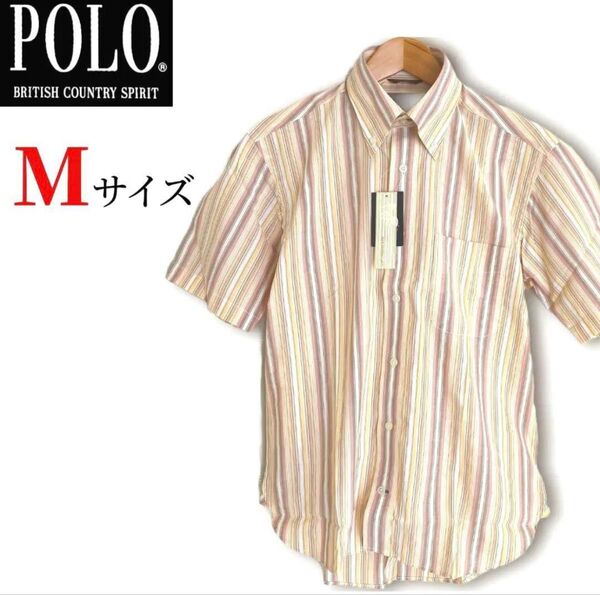 【新品タグ無し】メンズ 半袖 ストライプシャツ Mサイズ POLO 黄色ベージュ
