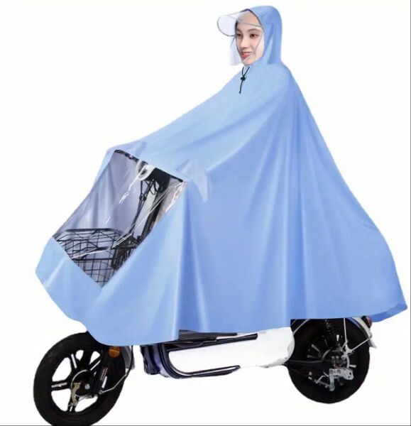 【新品未使用】自転車 レインコート ポンチョ クリアバイザー 水色 ユニセックス バイク カッパ