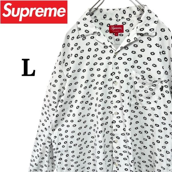 【入手困難】Supreme シュプリーム 開襟シャツ オープンカラー 長袖 総柄 ピスネーム ポケット レーヨン 美品 希少 L