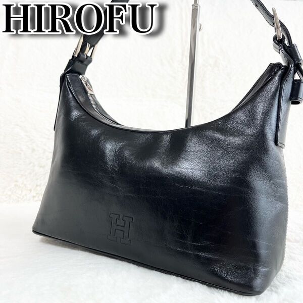 HIROFU ヒロフ ワンショルダー ハーフムーン 三日月 ホーボー オールレザー Hロゴ 肩掛け 美品 ブラック 黒
