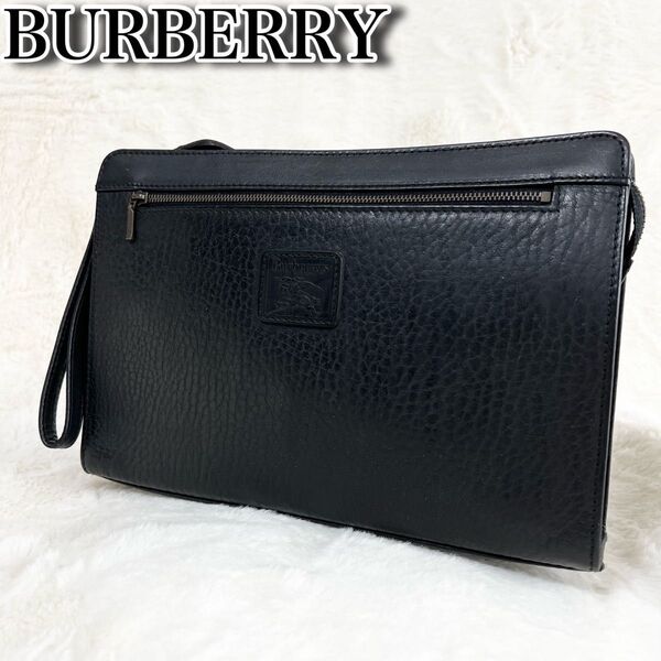 BURBERRY バーバリー クラッチバッグ セカンドバッグ レザー シボ革 ブラック 黒
