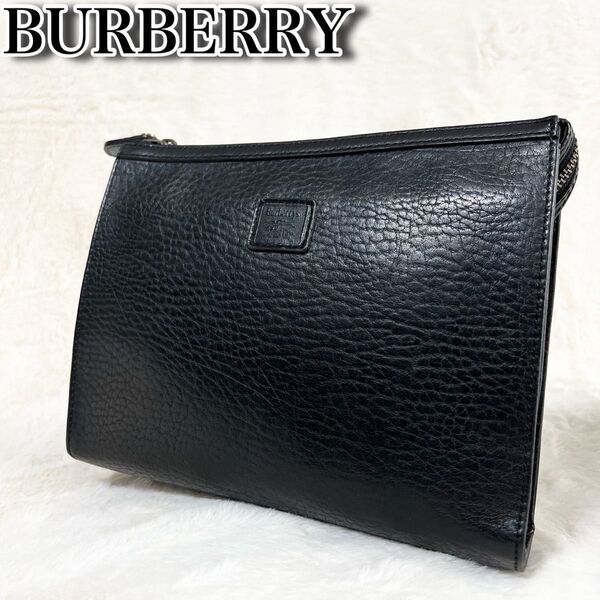 BURBERRY バーバリー クラッチバッグ セカンドバッグ レザー シボ革 ブラック 黒