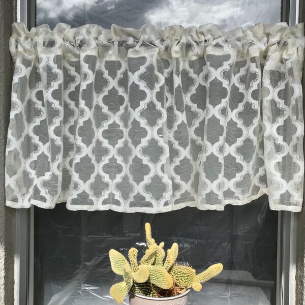 カフェカーテン アイボリー 1枚 幅130cm×丈42cm のれん 小窓 北欧 光沢感