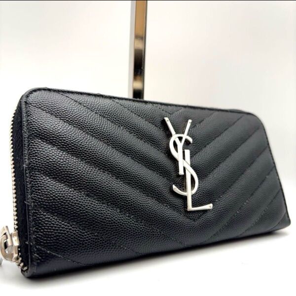極美品 サンローラン 長財布 ラウンド ブラック キャビアスキン YSL
