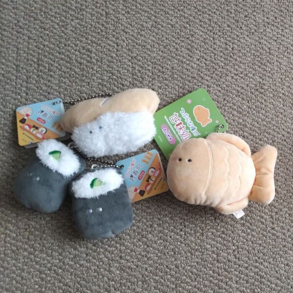 つぶらな瞳シリーズ たい焼き、お寿司 ぬいぐるみマスコット 3個セット