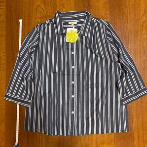 レディースLL ストライプシャツ コットン100