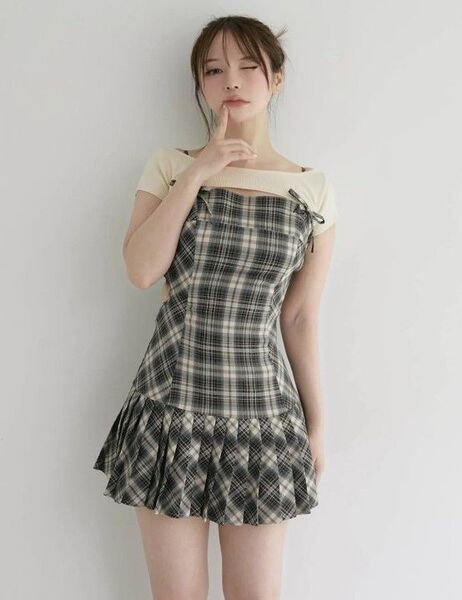 アンドマリー Karen check mini dress M ベージュ andmary