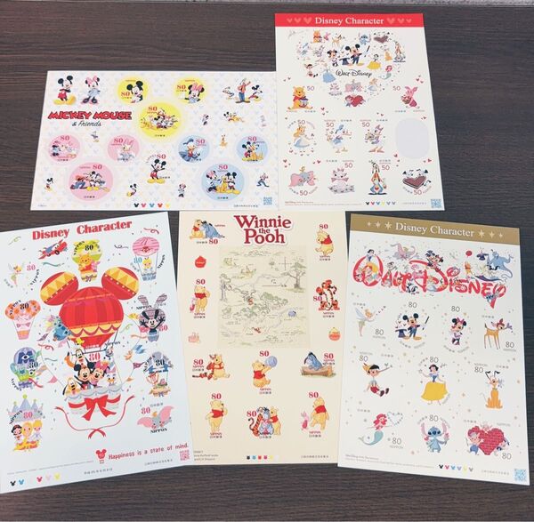 記念切手/コレクション ディズニーフレンズ ミッキー ミニー 80円50円 全部で5シート まとめ売り ぷーさん