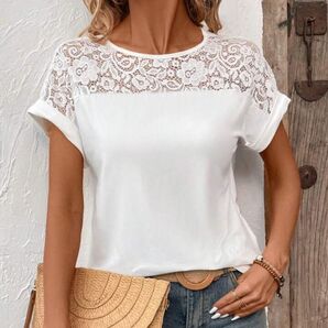 レースアップ Tシャツ ホワイト 新品 カットソー