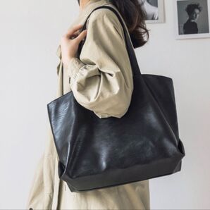 トートバッグ トート 黒かばん ブラック フェイクレザー シンプル A4サイズ 2WAYバッグ ショルダーバッグ ハンドバッグ
