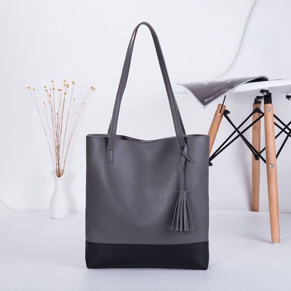 トートバッグ トート ショルダー ショルダーバッグ 肩掛けカバン 手提げ シンプル おでかけ 通勤通学 内ポケット グレー