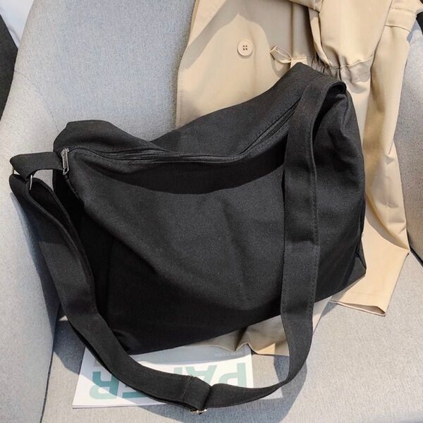 ショルダーバッグ ショルダー キャンバス 帆布かばん 通勤通学 シンプル 大容量 ユニセックス 斜めがけ ブラック キャンバス
