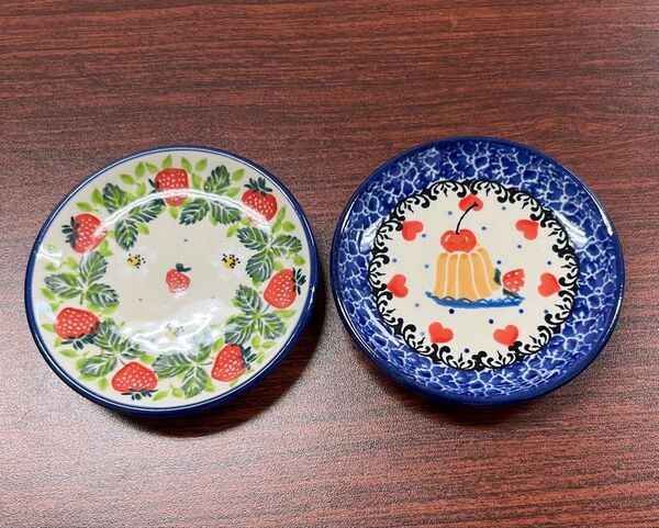USED 豆皿 小皿 10cmプレート 2枚セット いちご ポーリッシュポタリー ポーランド食器 ポーランド陶器 ツェラミカ