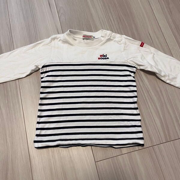 ミキハウス ベビー Tシャツ 服 キッズ 春 冬 長袖 ボーダー 白