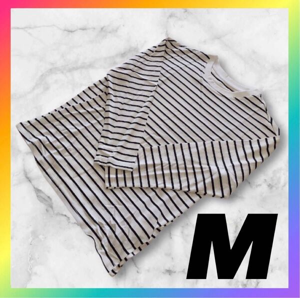 ボーダー カットソー 薄手 トップス 長袖 レディース ゆったり Tシャツ M