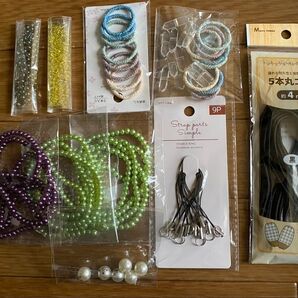 ハンドメイド素材まとめ売り ガラスパール&ビーズ ゴム ヘアゴム ストラップ金具等