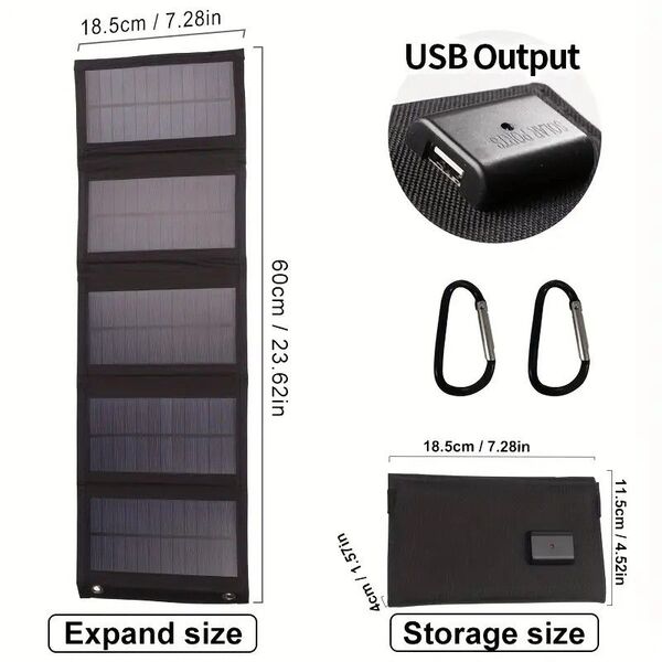 折りたたみソーラーパネル USB出力 カラビナ付き
