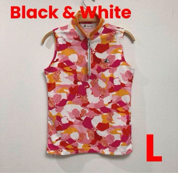 Black & White ブラック&ホワイト ノースリーブポロシャツ【新品】Lサイズ ゴルフウェア レディース春夏ポロシャツ