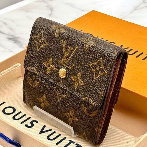 【鑑定済】LOUIS VUITTON ルイヴィトン モノグラム 三つ折り財布 ポルトフォイユ エリーズ M61654
