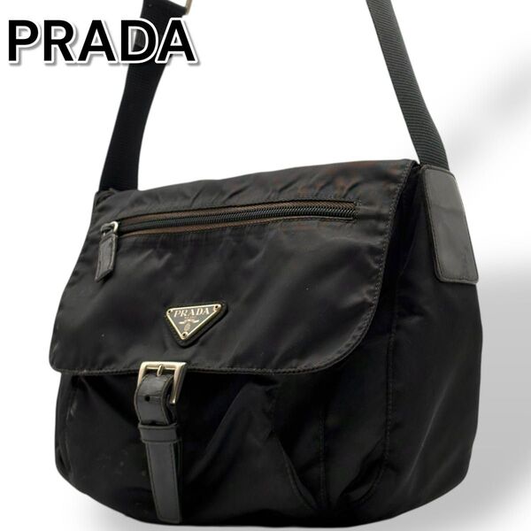 PRADA プラダ ショルダーバッグ メッセンジャーバッグ 黒 ブラック ナイロン テスート 三角ロゴプレート 斜め掛け 肩掛け
