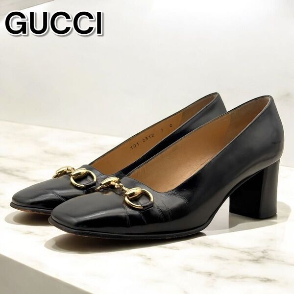 GUCCI グッチ ホースビット パンプス ハイヒール ブラック ゴールド金具 シューズ 靴 レザー 本革