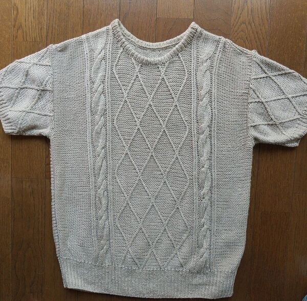 ハンドメイド*麻混手編みサマーセーター グレー*M
