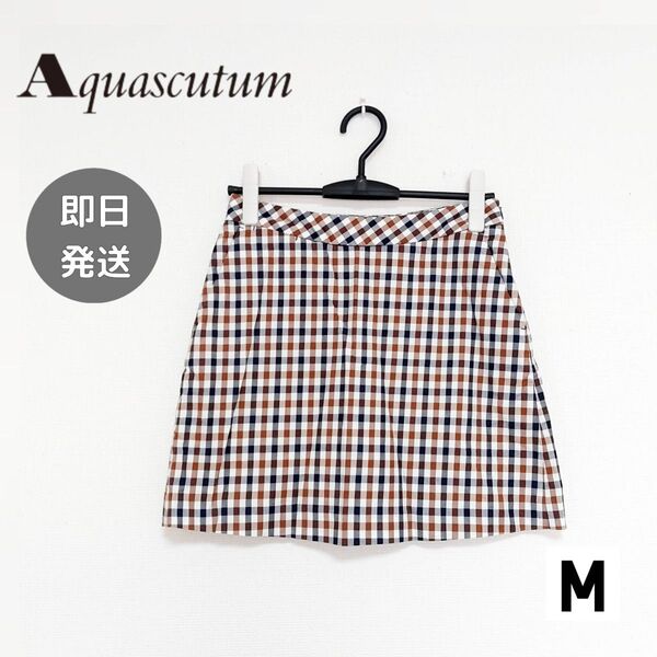 アクアスキュータム aquascutum ゴルフスカート M レディース ミニ丈 チェック パンツ付 ゴルフウェア 古着 夏
