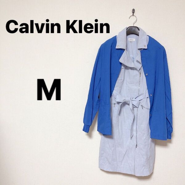 12 【Calvin Klein 】カルバンクライン ワンピース ノースリーブ ミニ丈 水色ベルト付き【M】12