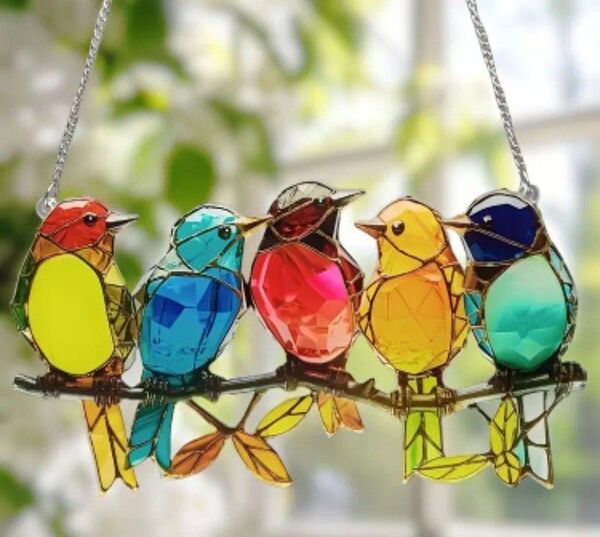 【新品】アクリル サンキャッチャー ステンドグラス風 インテリア 雑貨 小鳥