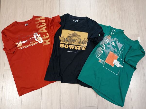 ユニクロ他 Tシャツ 3枚セット 160 まとめ売り 半袖 クッパ UT ブラック レッド オレンジ グリーン