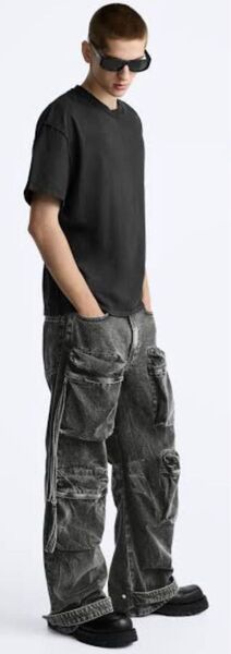 34インチ ZARA デニムカーゴポケットパンツ グレー