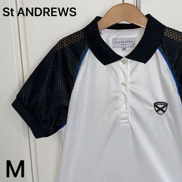 美品!セントアンドリュース St ANDREWS ゴルフ ポロシャツ 白 M レディース
