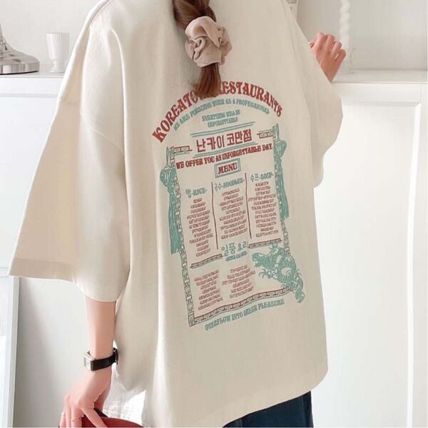 新品javaバック刺繍デザイン半袖Tシャツ レディースMサイズ オーバーサイズ Tシャツ 半袖Tシャツ 半袖 カットソー