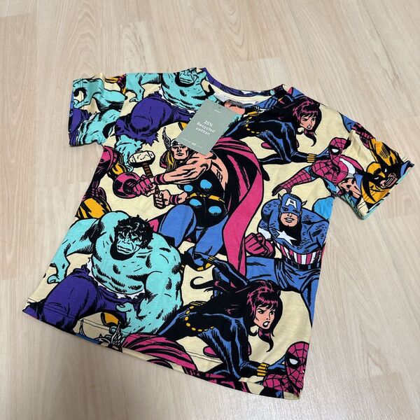 新品H&M marvelキッズ半袖Tシャツ スパイダーマン総柄 100cm Tシャツ 総柄 カットソー 半袖Tシャツプリント 半袖