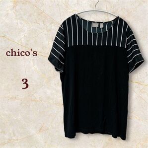 チコズ ストライプ柄 切り返し 半袖 Tシャツ シンプル 半袖Tシャツ ブラック