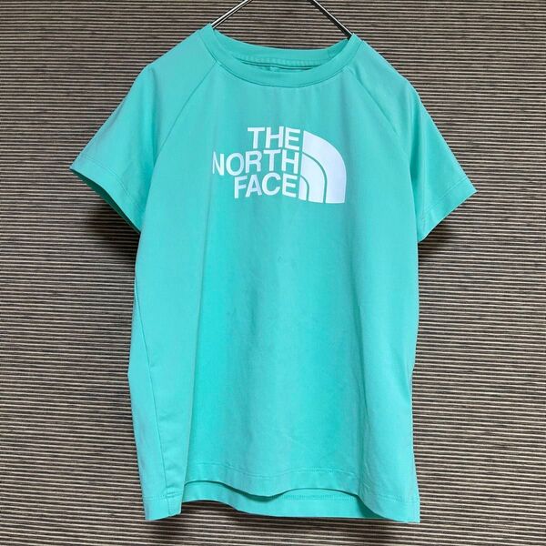 ノースフェイス 半袖ドライTシャツ 速乾デカロゴ 子供120ミントグリーン 古着 キッズ ストレッチ 伸縮性 肩ロゴ F1