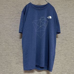 ノースフェイス 半袖ドライTシャツ ネイビー幾何学 図形 伸縮性 ワンポイントロゴ 速乾ストレッチ 古着 F1