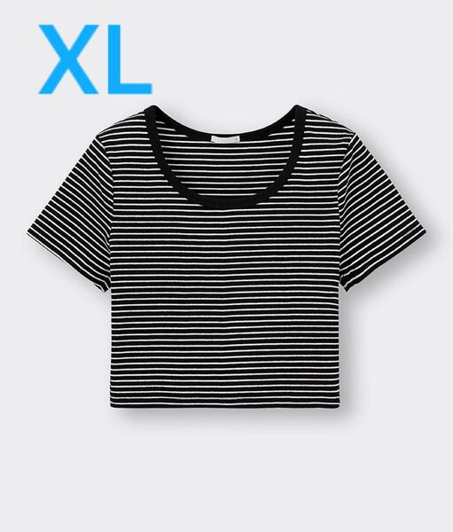 カットソー ボーダー ニット Tシャツ ブラック ジーユー GU リブミニT XL