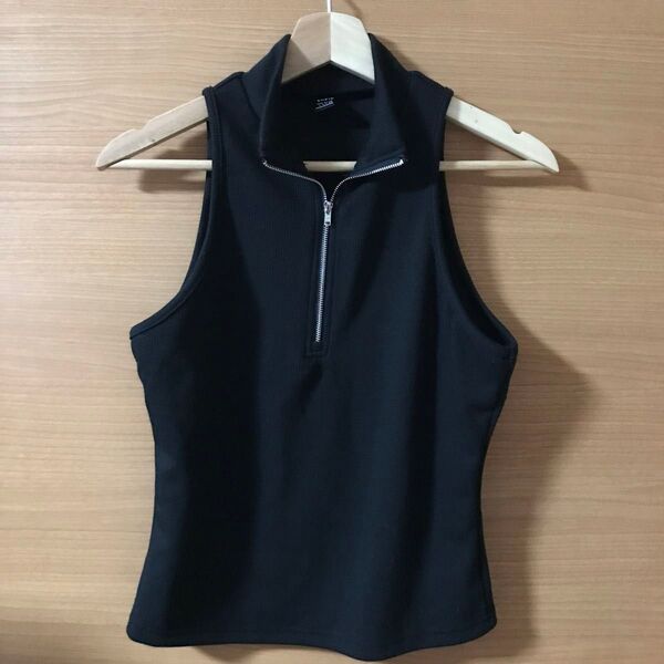 ハーフジップ ゴルフウェア ノースリーブ トップス タンクトップ リブ L シーイン