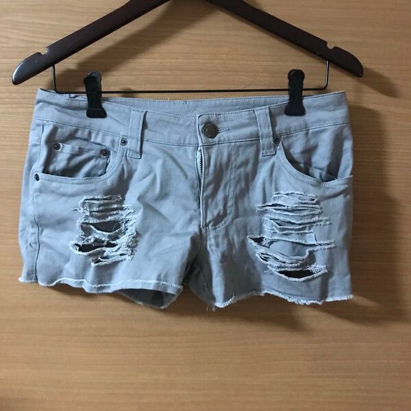 ショートパンツ グレー ダメージ クラッシュ デニム ショーパン 大きいサイズ 3 L LL