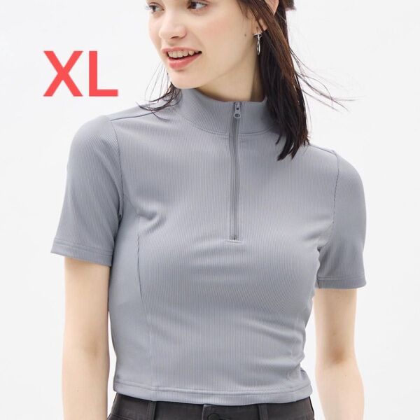 ハーフジップ Tシャツ GU ジーユー L リブ ジム ウェア ジップアップ ゴルフ ポロシャツ 半袖