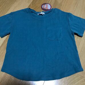 Tシャツ クルーネック 半袖 カットソー ポケット トップス 130 グリーン