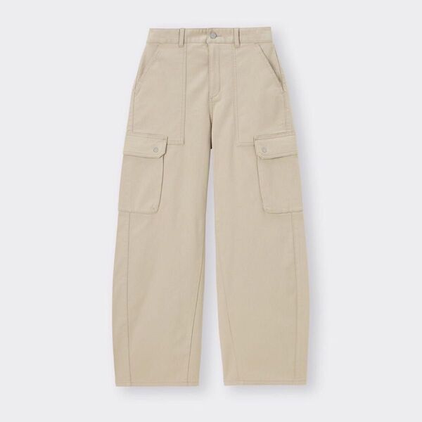 GU バレルレッグカーゴパンツ L ベージュ ワイド 丈標準 ジーユー ボトムス