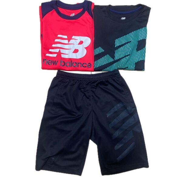 New Balance キッズ150 セットアップ Tシャツ2枚(ブラック&ピンク)+ハーフパンツ(ブラック)